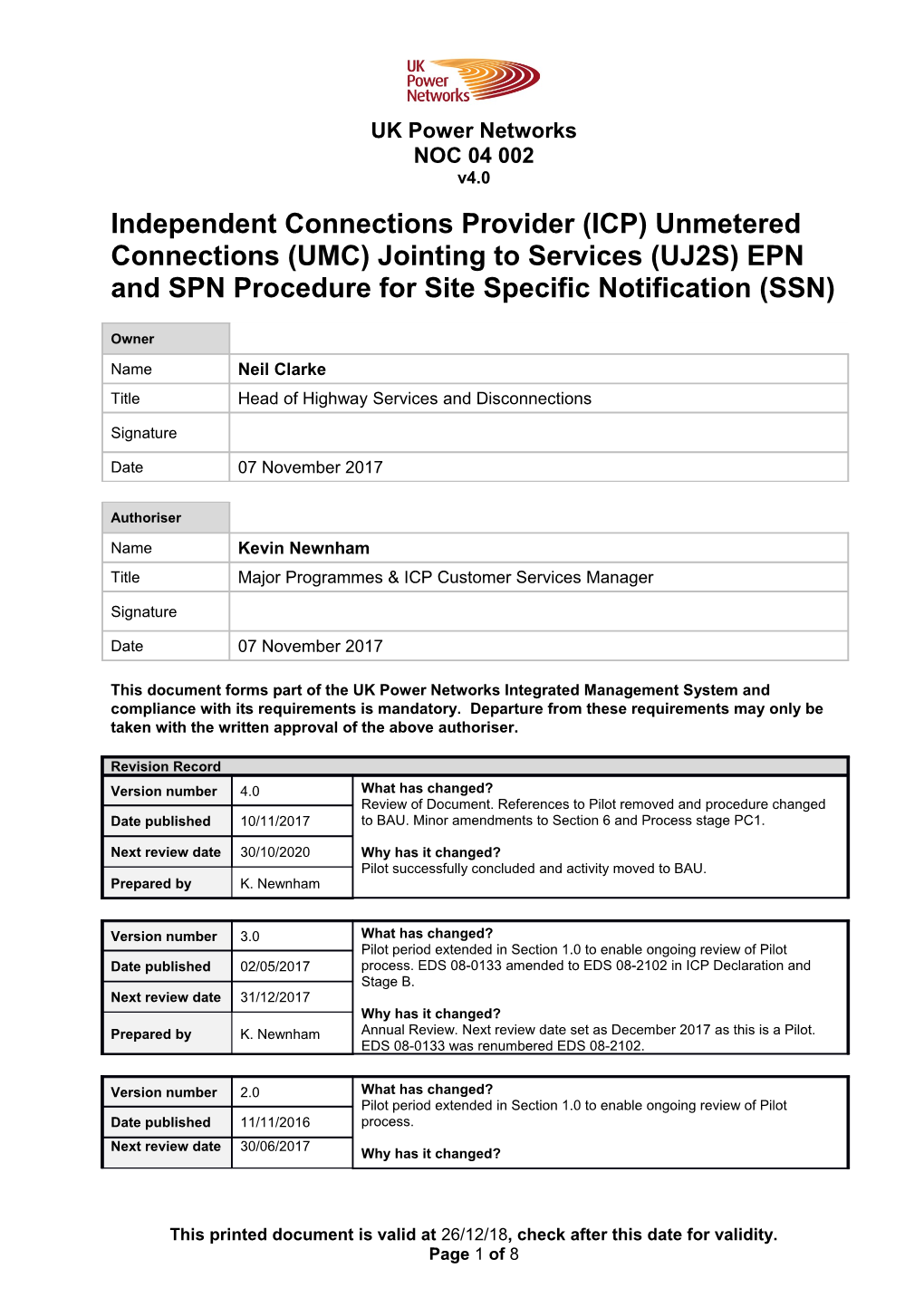 NOC 04 002 Independent Connections Provider (ICP) Unmetered Connections