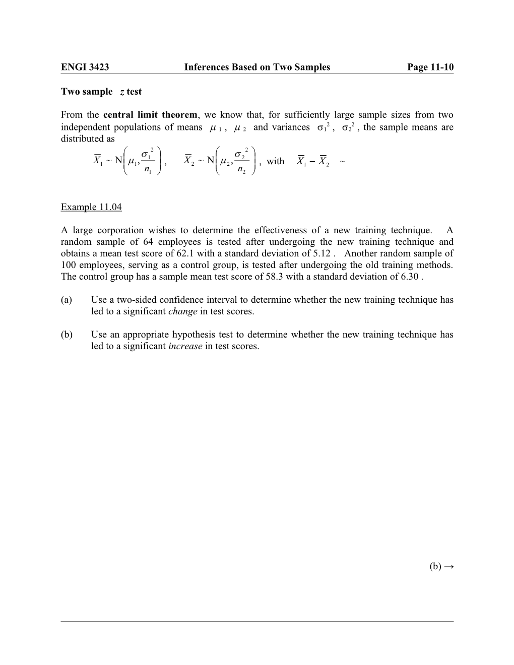 ENGI 3423Inferences Based on Two Samplespage 11-1