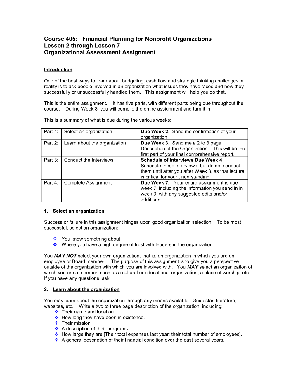 Course 405: Financial Planning for Nonprofit Organizations