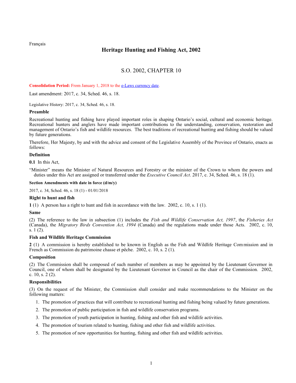 Heritage Hunting and Fishing Act, 2002, S.O. 2002, C. 10
