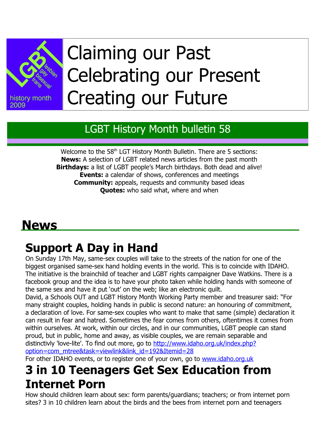 Welcome to the 58Thlgt History Month Bulletin. There Are 5 Sections