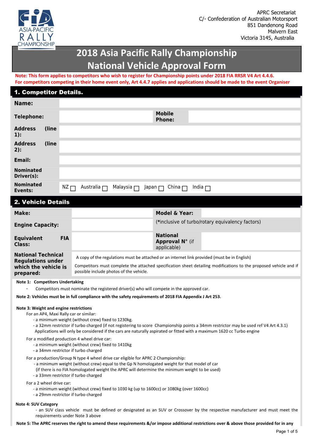 National Car Approval Form