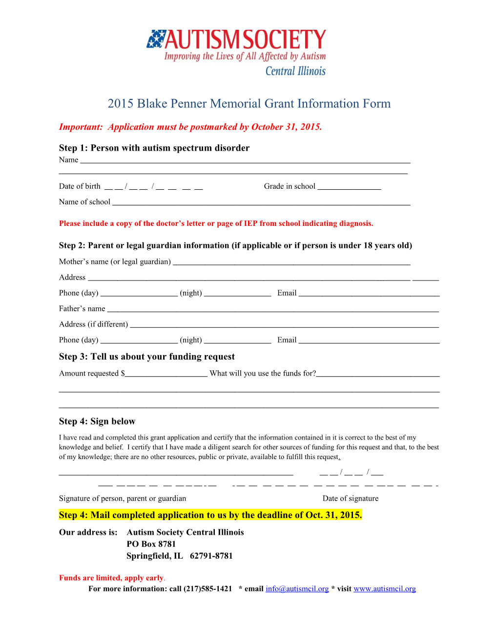 2015 Blake Penner Memorial Grant Information Form