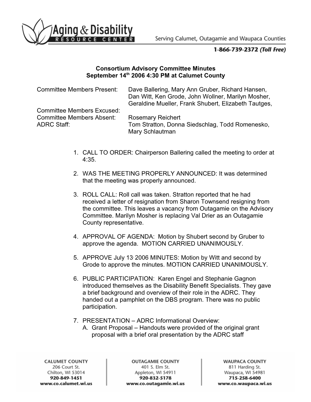 Consortium Advisory Committee Minutes