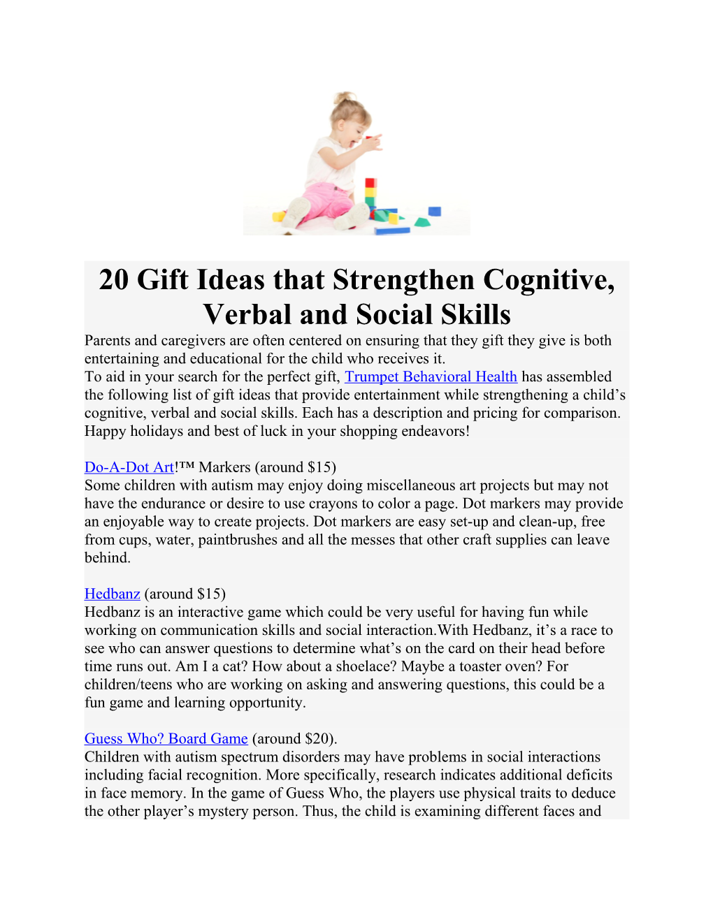 20 Gift Ideas That Strengthen Cognitive, Verbal and Social Skills