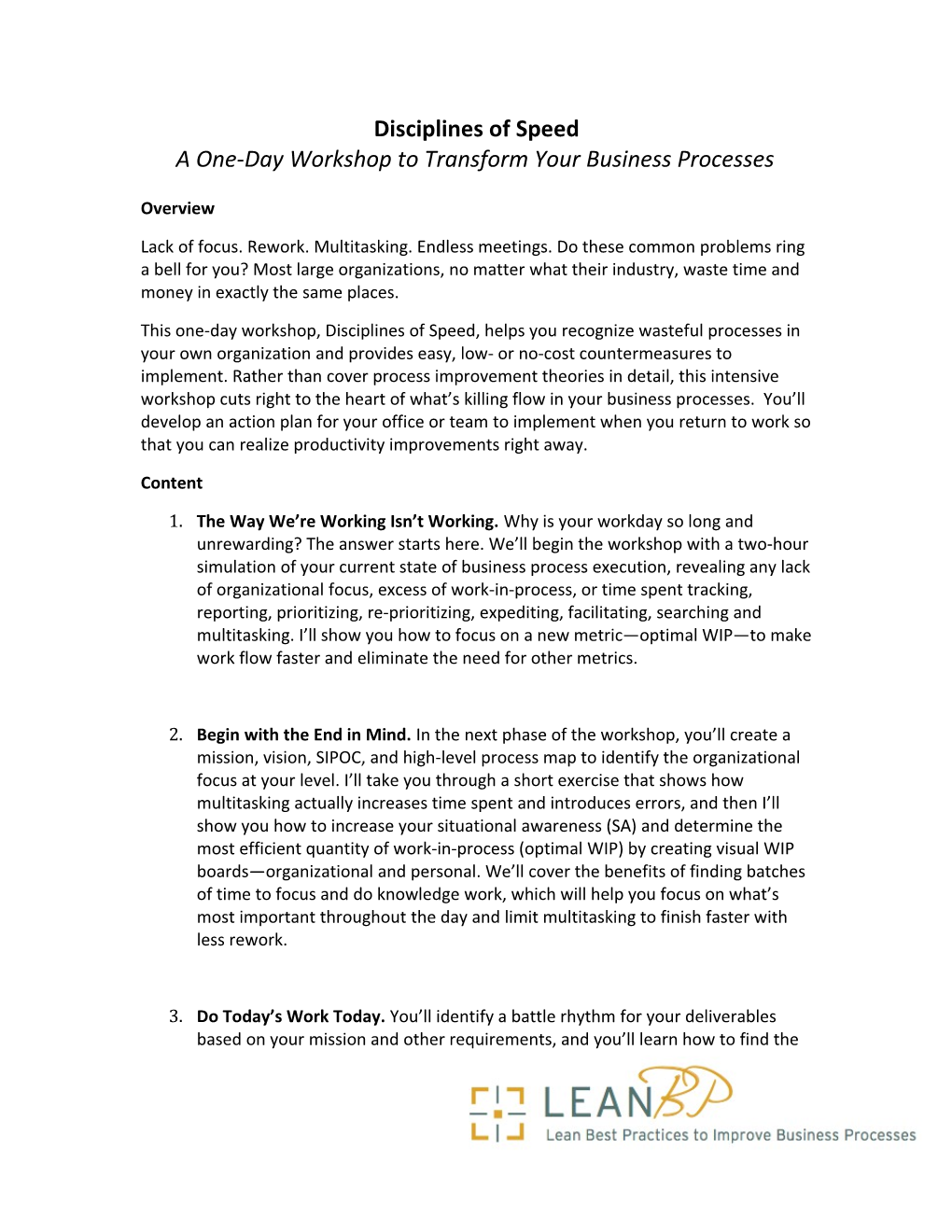 Aone-Day Workshop to Transform Your Business Processes