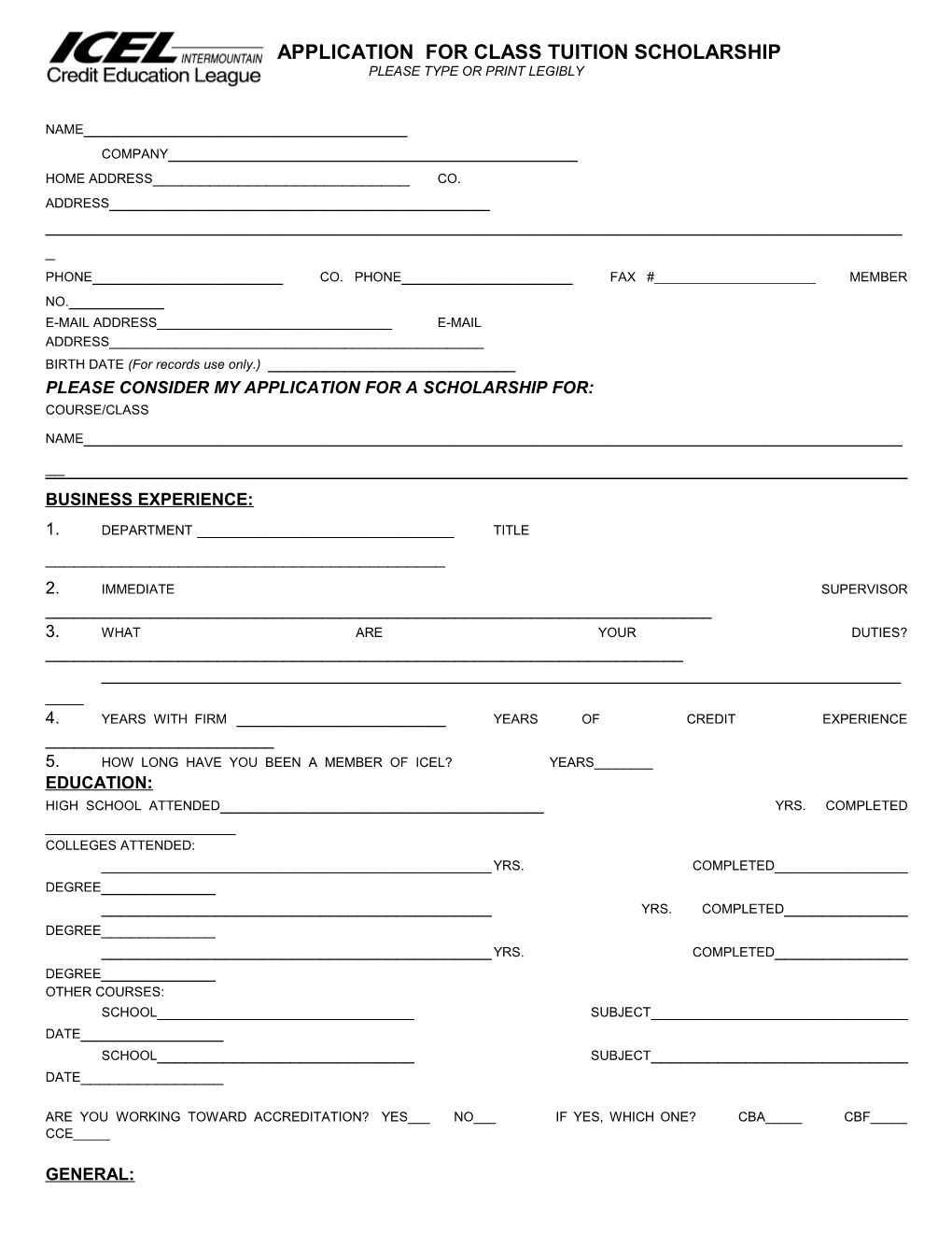 Application for Class Tuition Scholarship