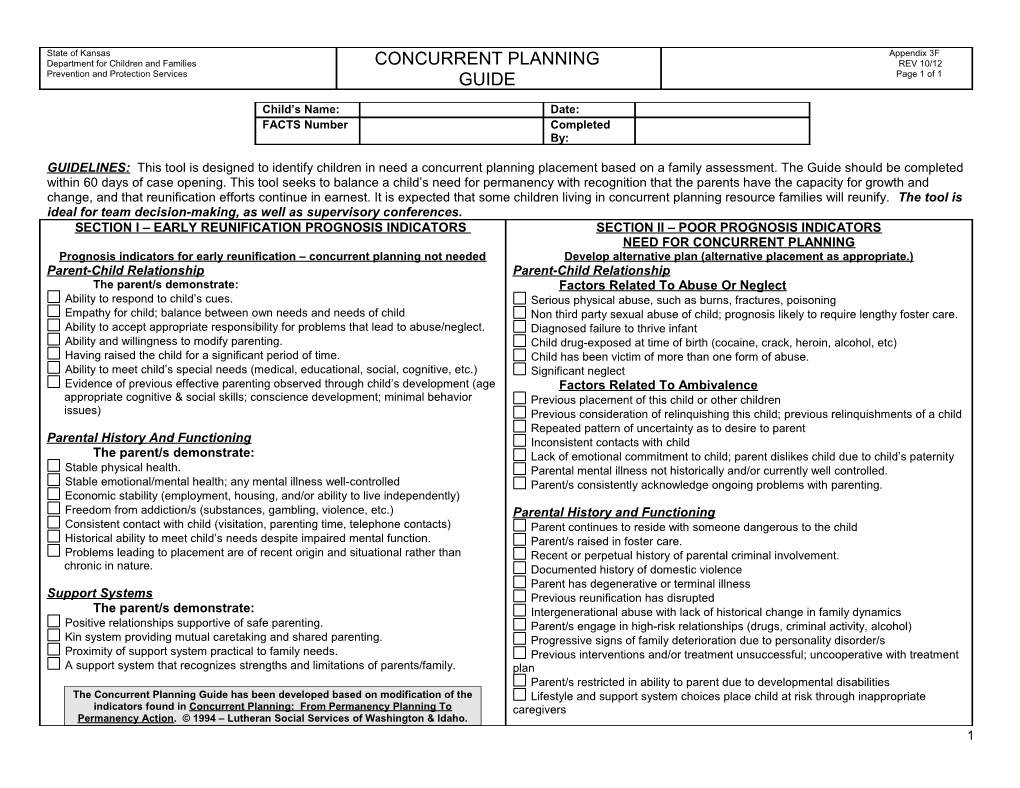 Concurrent Planning Assessment Matrix