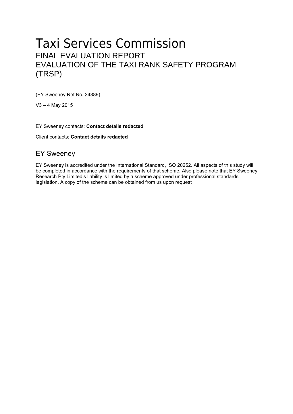 Taxi Rank Safety Program Evaluation