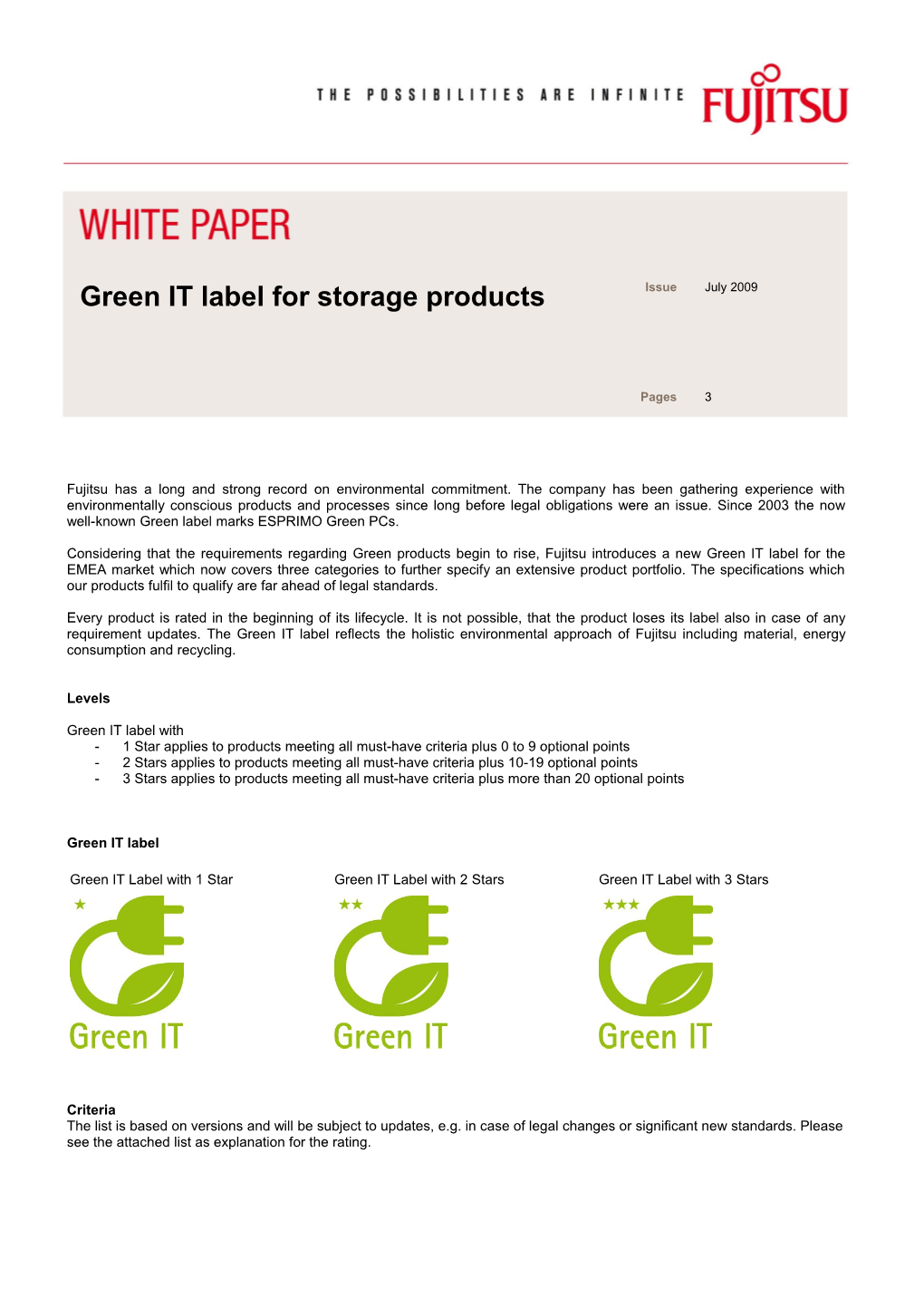 Green IT Label for Storage Products
