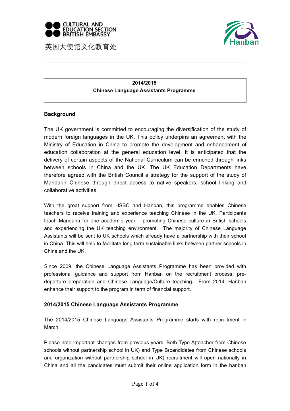 Chinese Language Assistants Programme