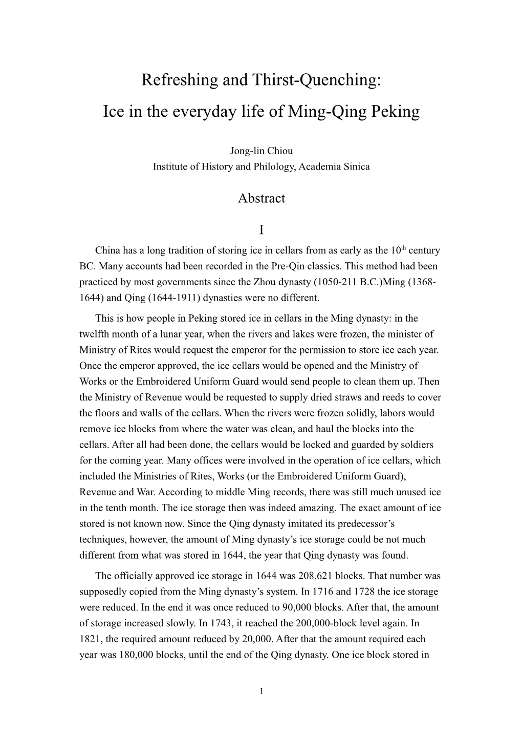 Ice in the Everyday Life of Ming-Qing Peking