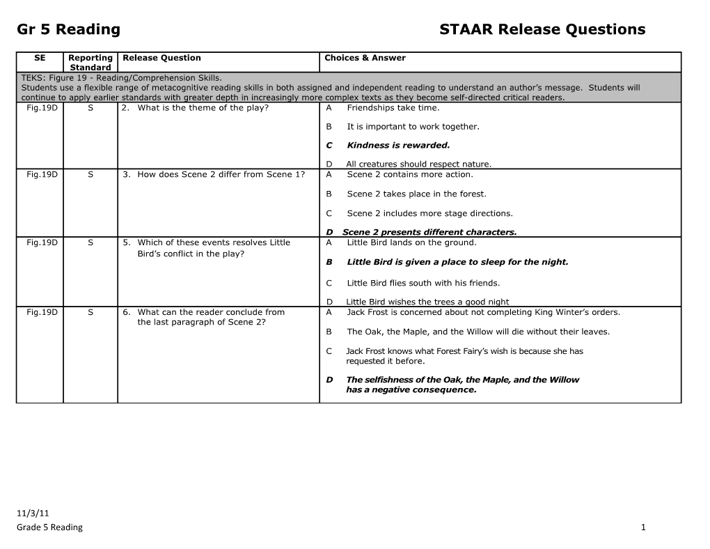 Gr 5 Readingstaar Release Questions