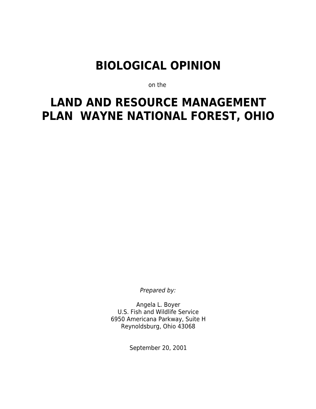 Land and Resource Management Plan Wayne National Forest, Ohio