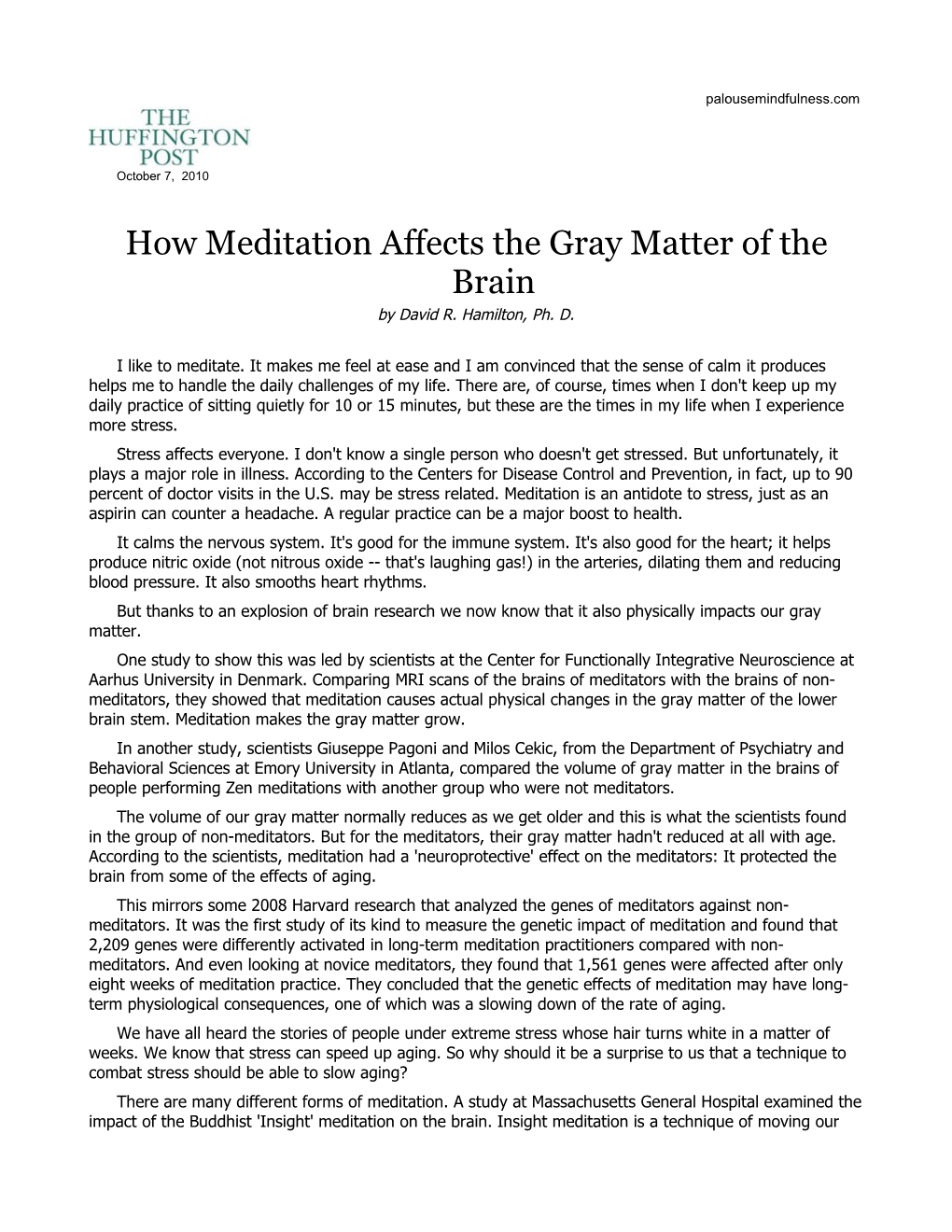 How Meditation Affects the Gray Matter of the Brain
