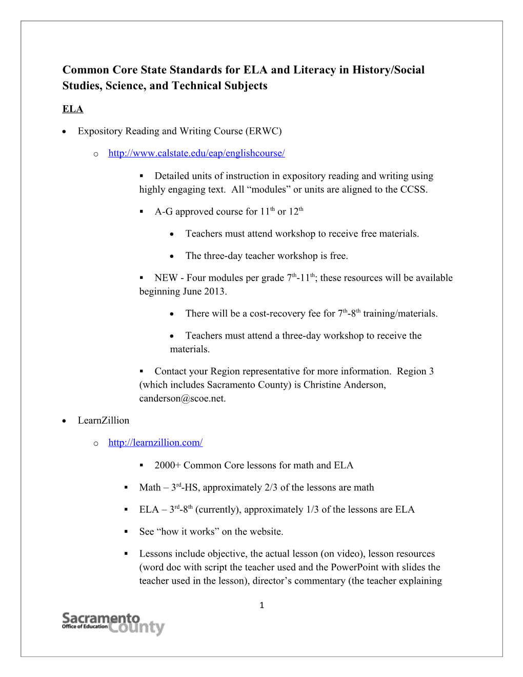 Common Core State Standards for ELA and Literacy in History/Social Studies, Science, And