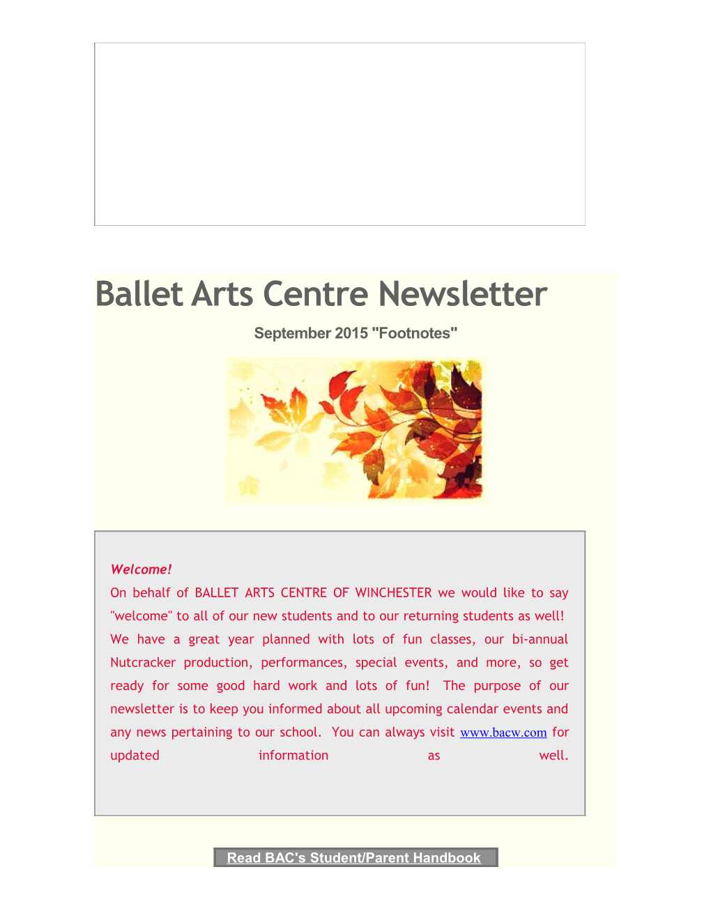Ballet Arts Centre Newsletter