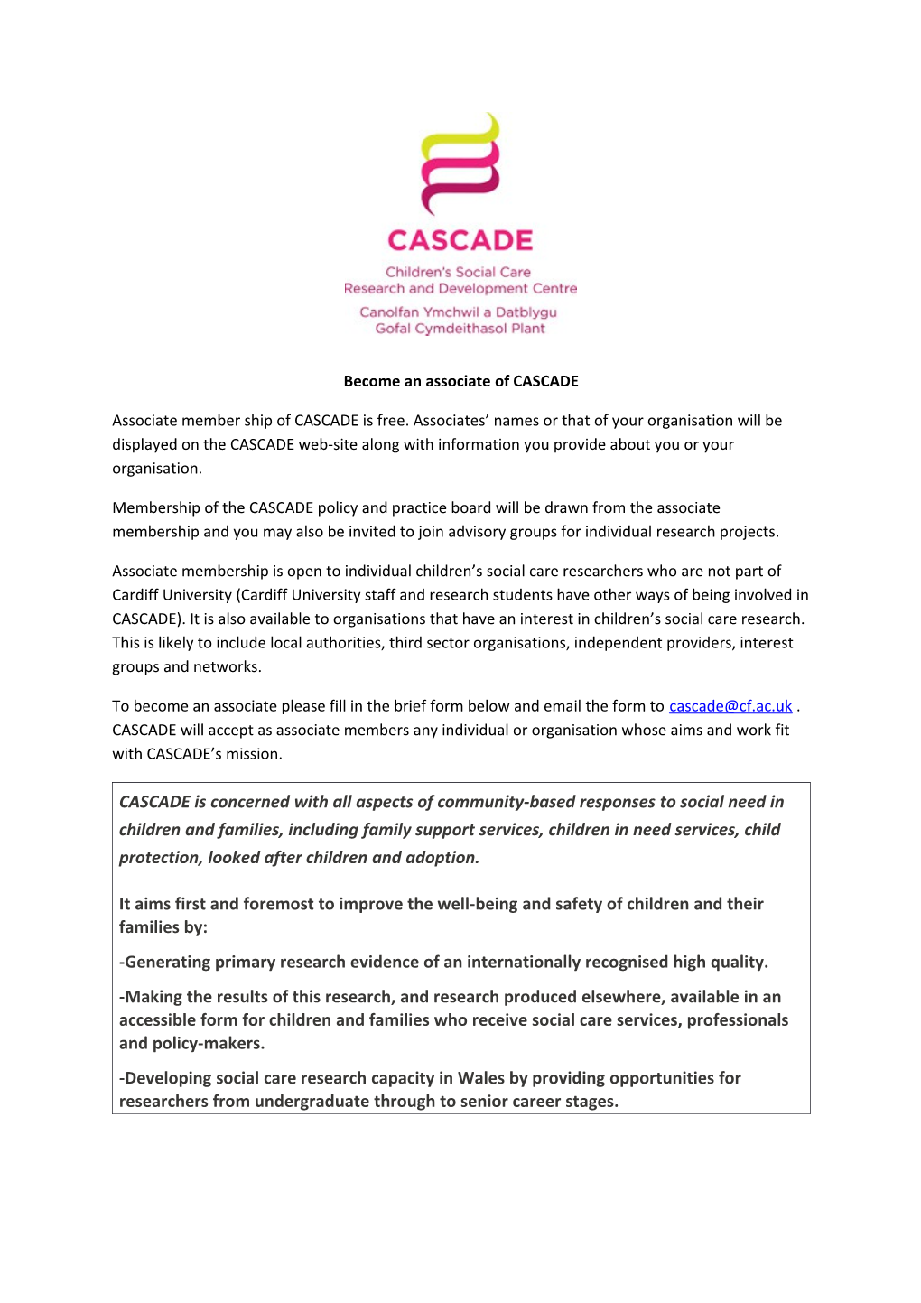Become an Associate of CASCADE