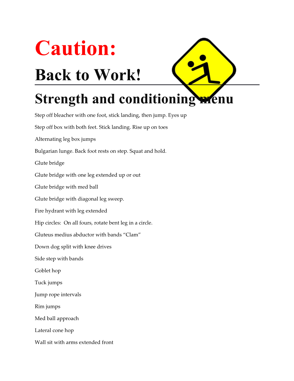Strength and Conditioning Menu