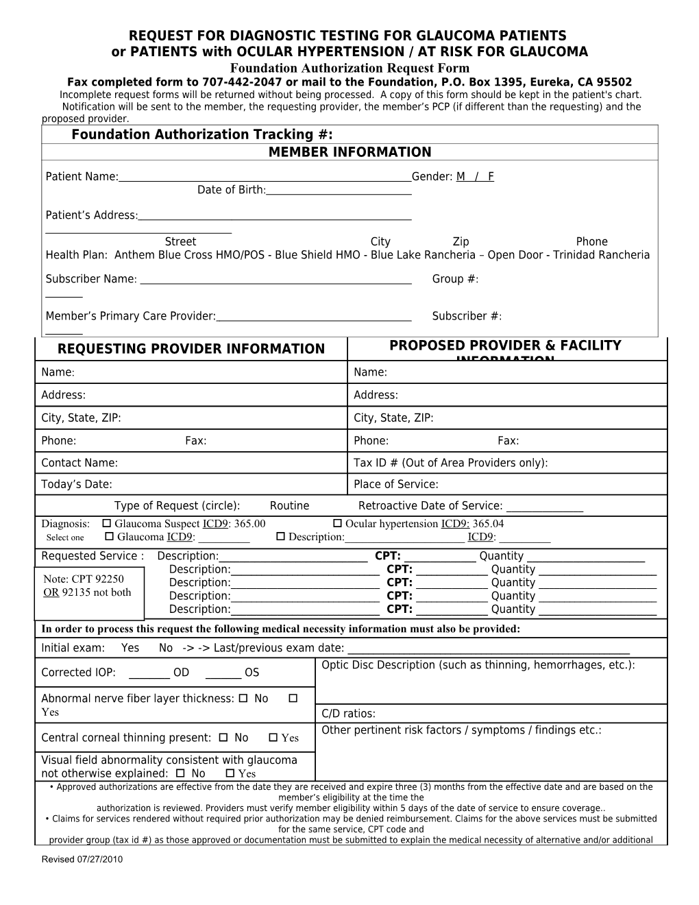 Request for Diagnostic Testing for Glaucoma Patients