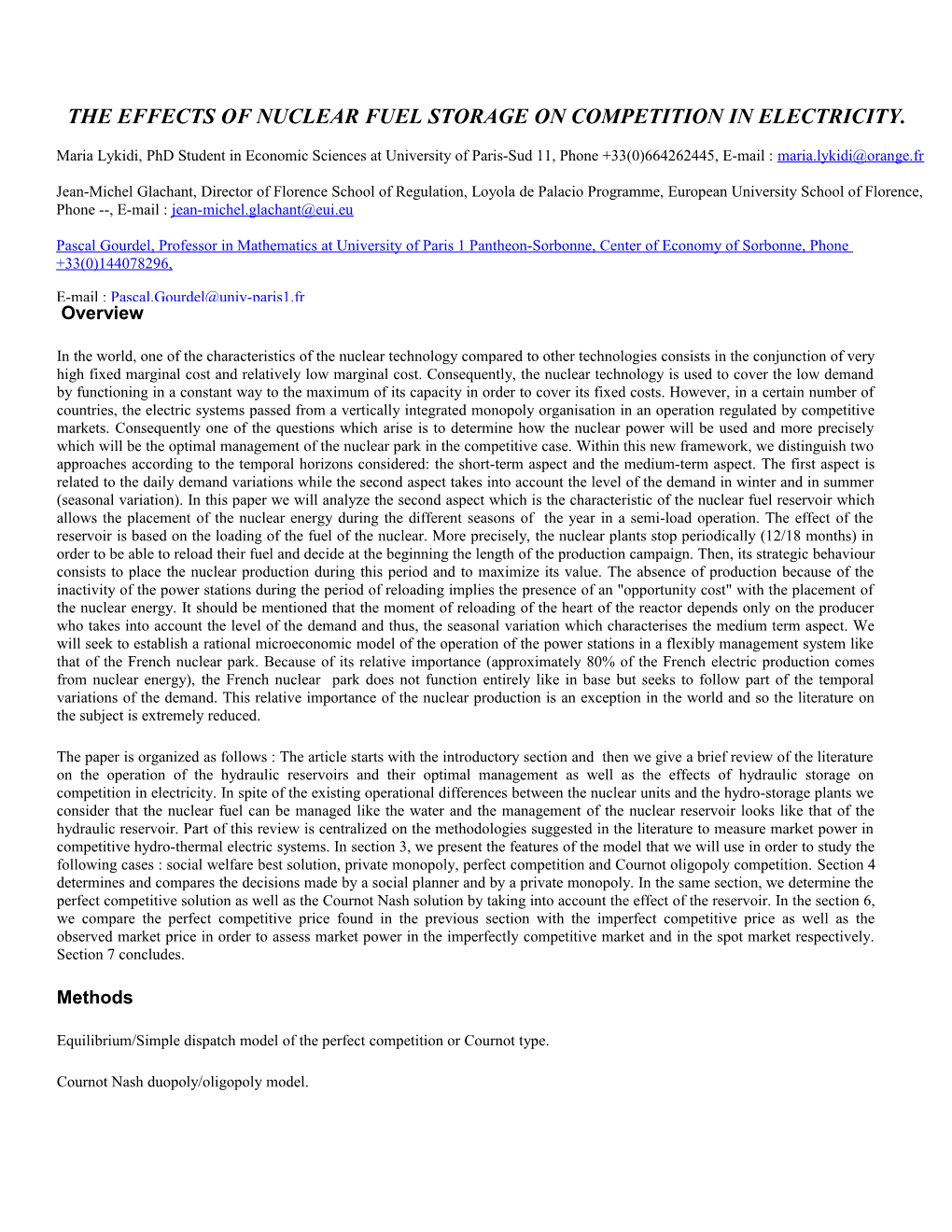 Equilibrium/Simple Dispatch Model of the Perfect Competition Or Cournot Type