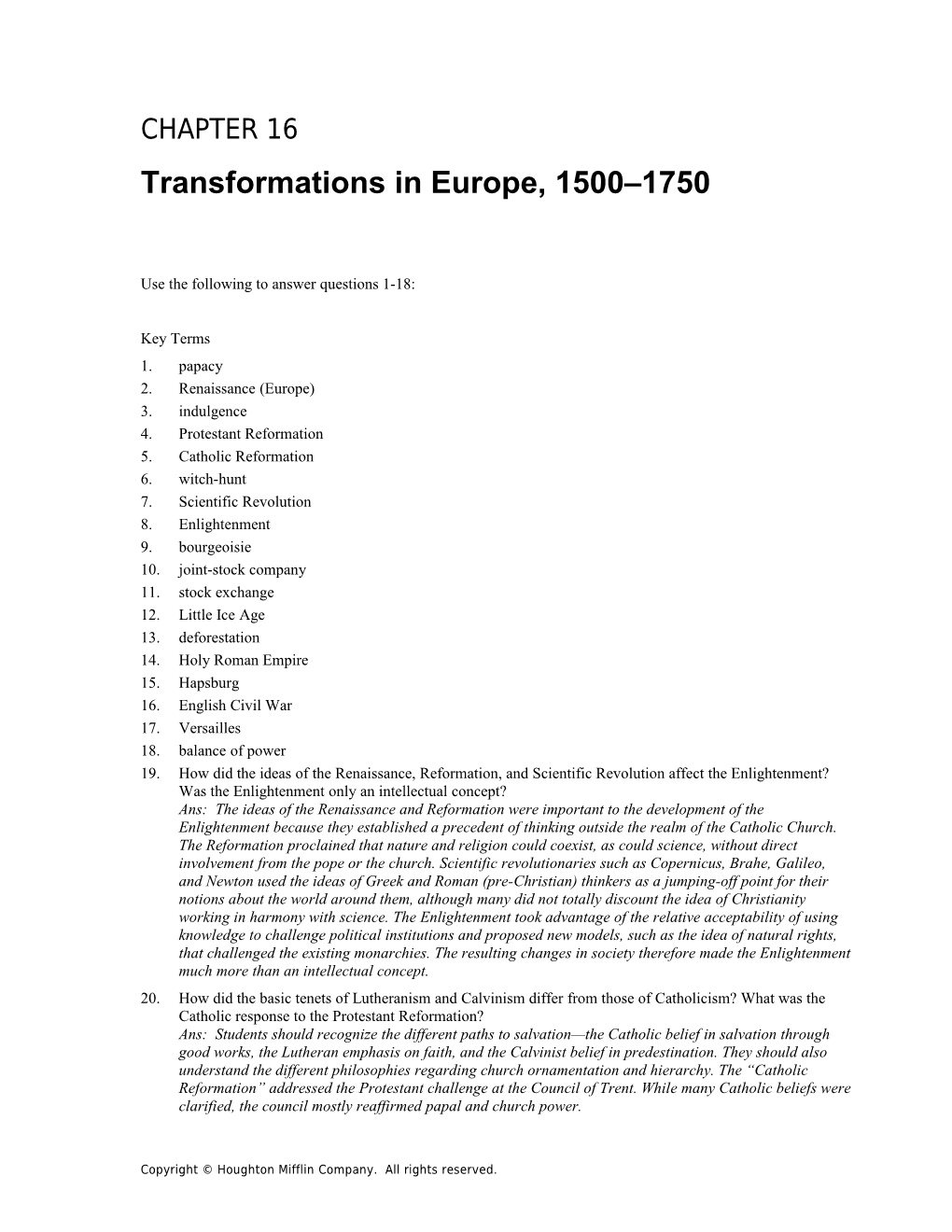 Chapter 16: Transformations in Europe, 1500 1750 1