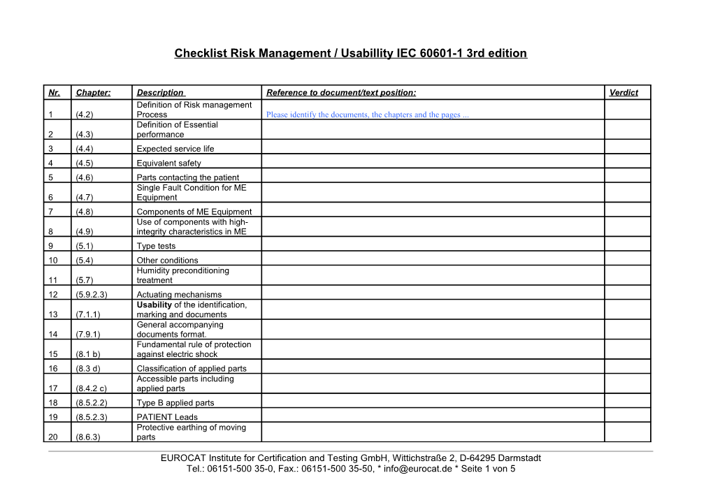 Checklist Risk Management IEC 60601-1 3Rd Edition