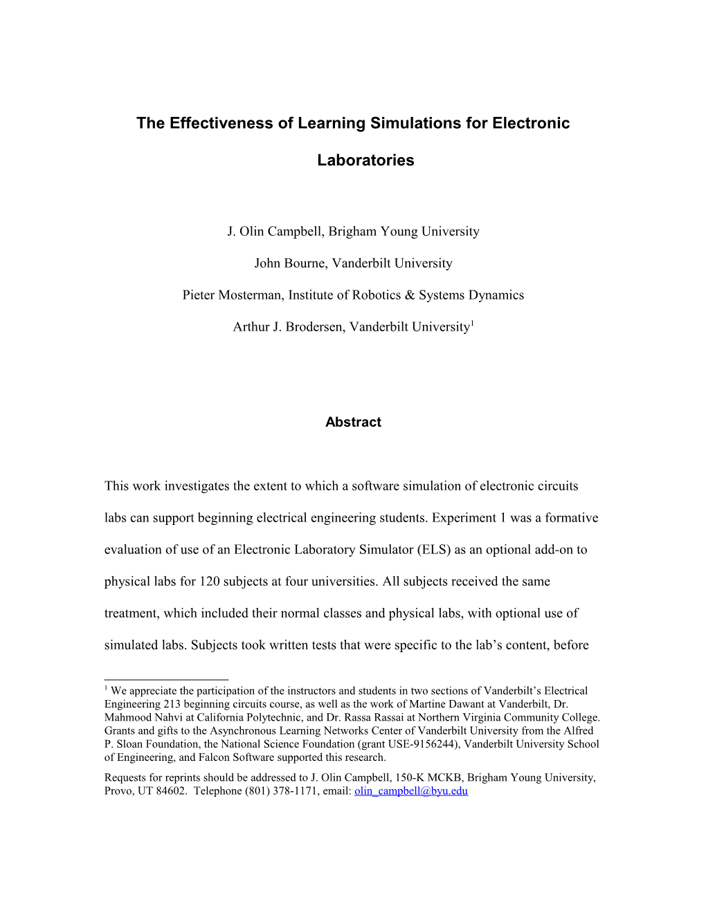 The Effectiveness of Learning Simulations for Electronic Laboratories