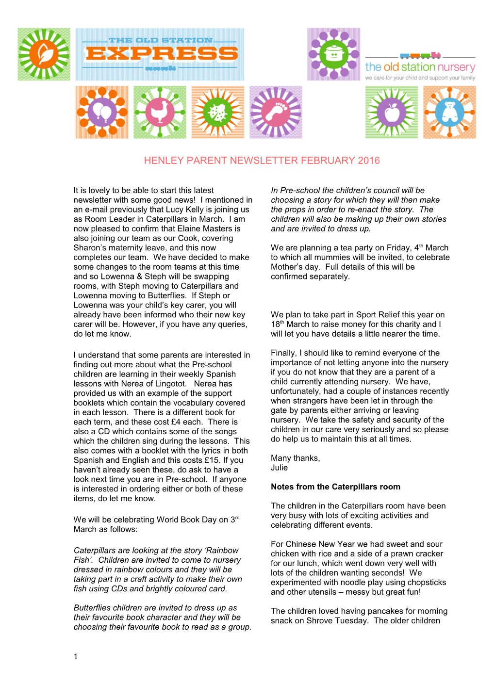 Henley Parent Newsletter February 2016