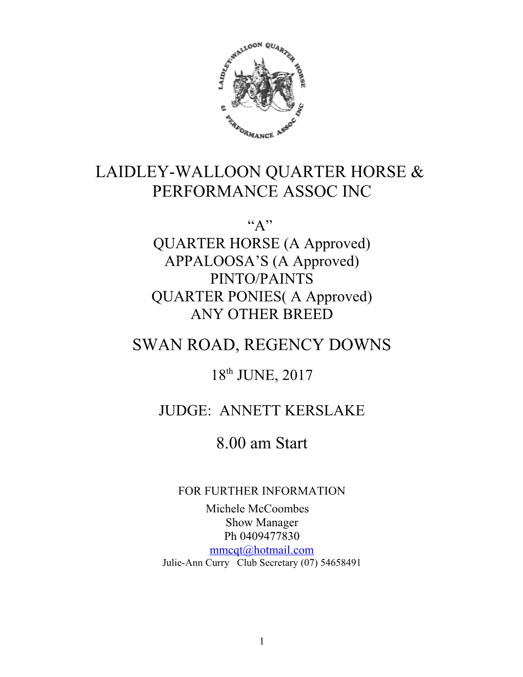 Laidley-Walloon Quarter Horse &