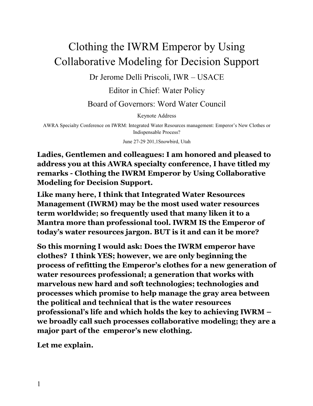 Clothing the IWRM Emperor by Using Collaborative Modeling for Decision Support