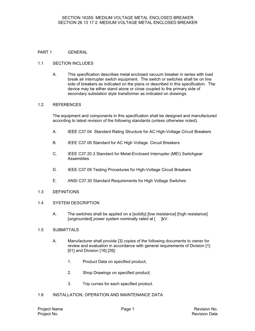 Section 16355: Medium Voltage Metal Enclosed Breaker