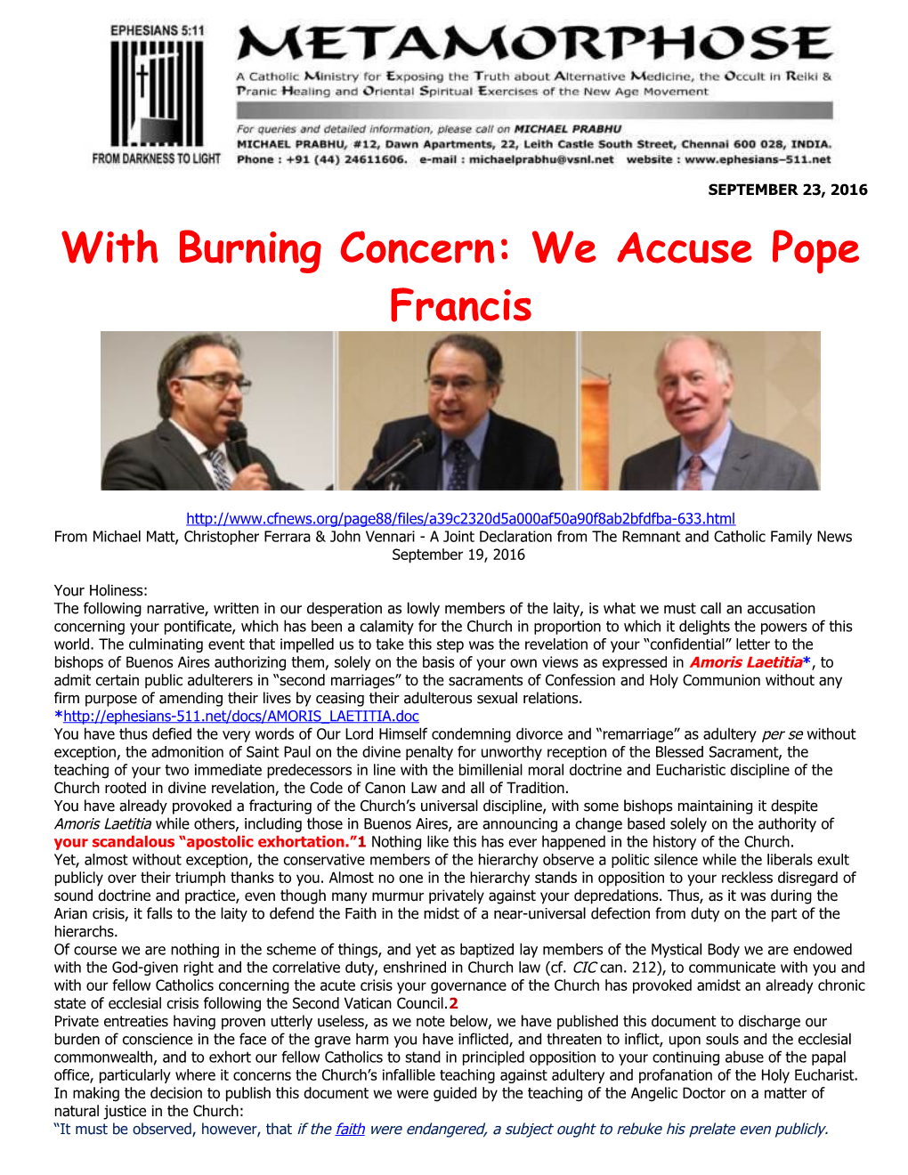 With Burning Concern: We Accuse Pope Francis