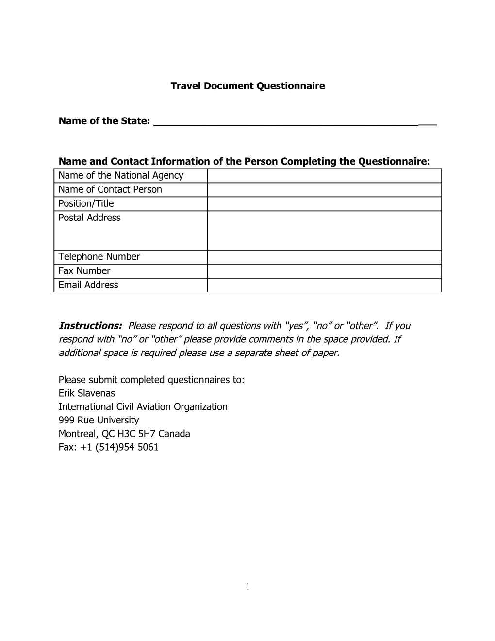 Travel Document Questionnaire
