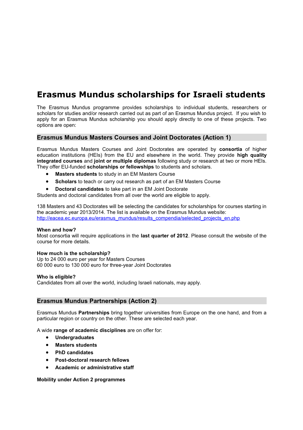 Erasmus Mundus Scholarships for Israeli Students