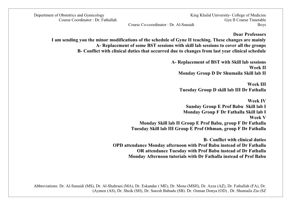 King Khalid University- College of Medicine Department of Obstetrics and Gynecology