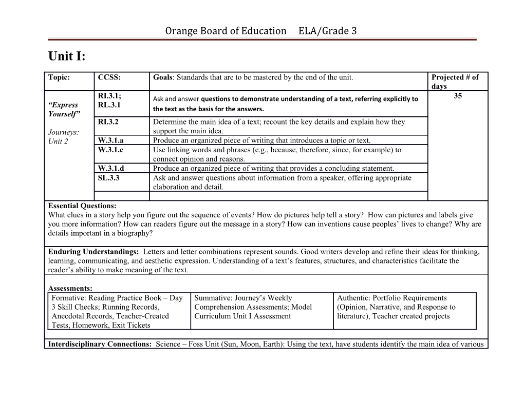 Orange Board of Education ______ (Subject and Grade)