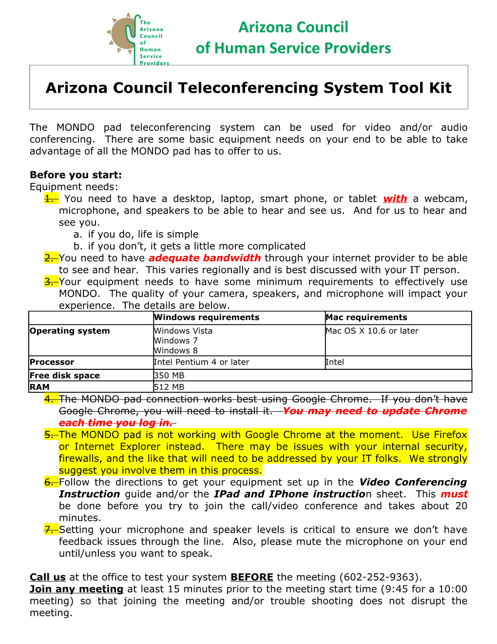 Arizona Council Teleconferencing System Tool Kit