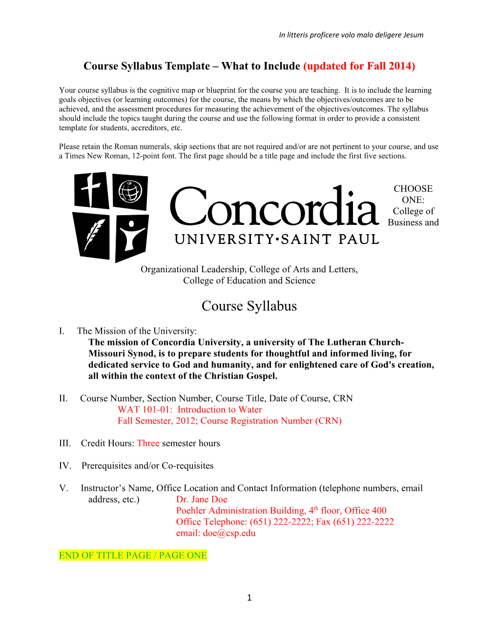 Course Syllabus Template What to Include(Updated for Fall 2014)