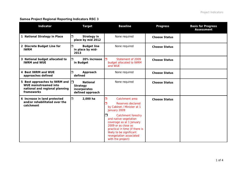 Samoa Project Regional Reporting Indicators RSC 3