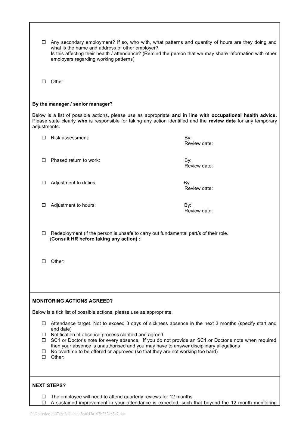 Sickness Form Target Setting / Sickness Form - Review