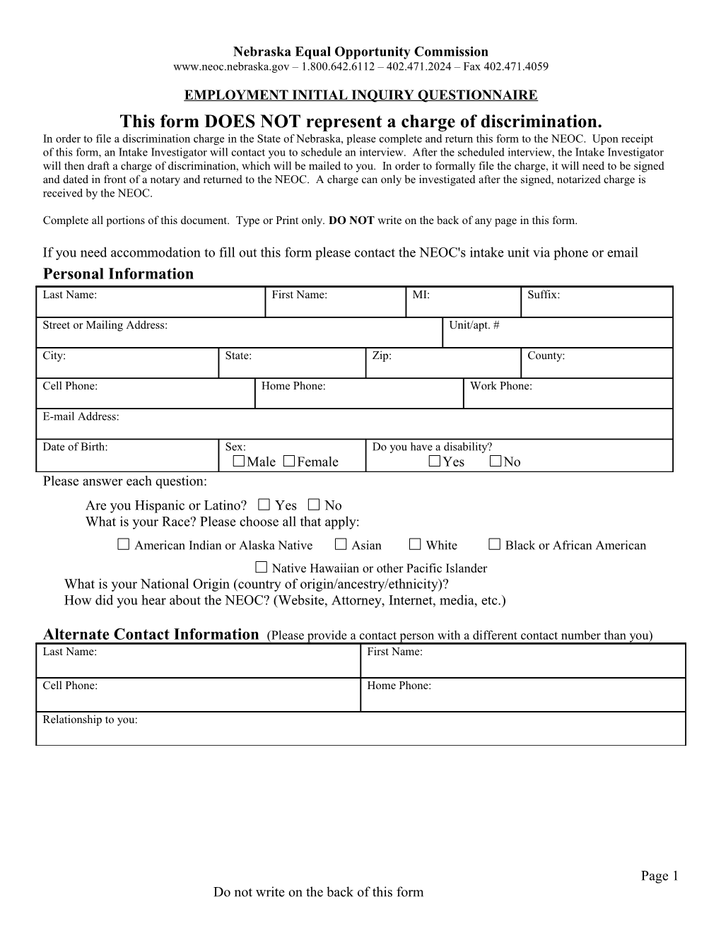 Employment Intake Form