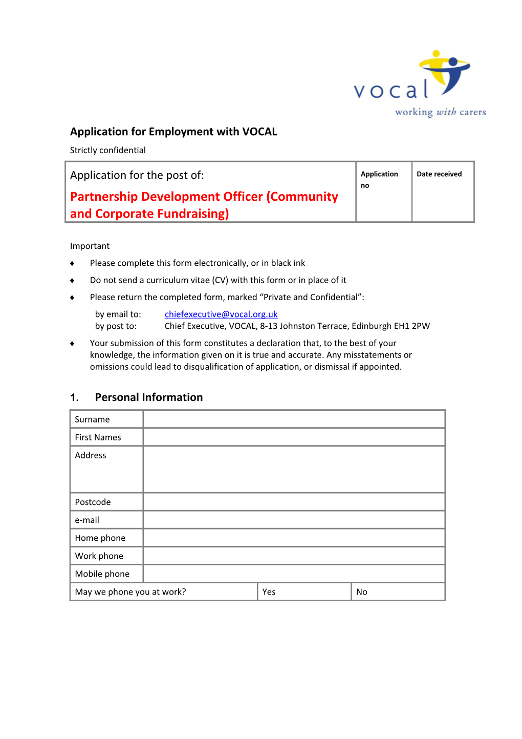 Application for Employment with VOCAL