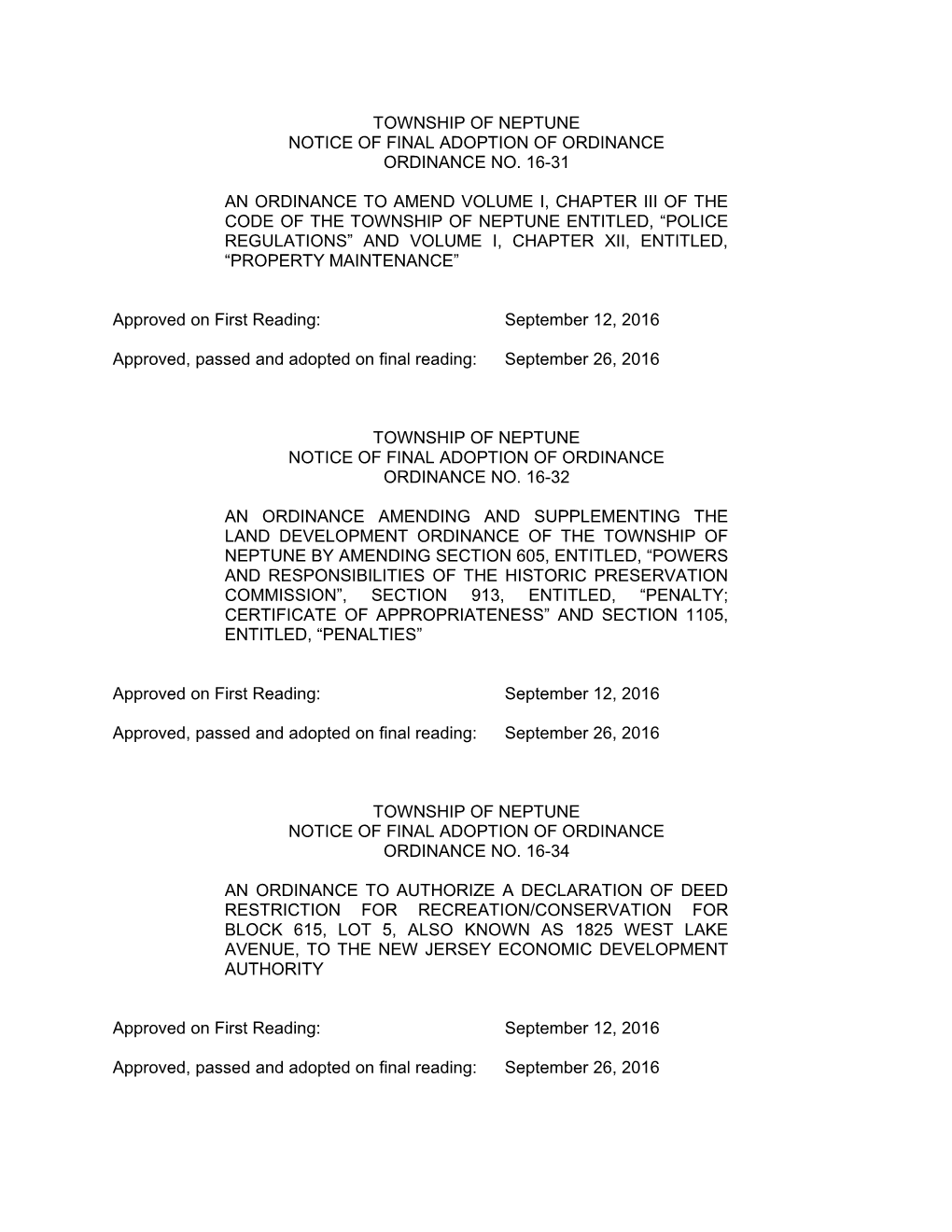 Notice of Final Adoption of Ordinance