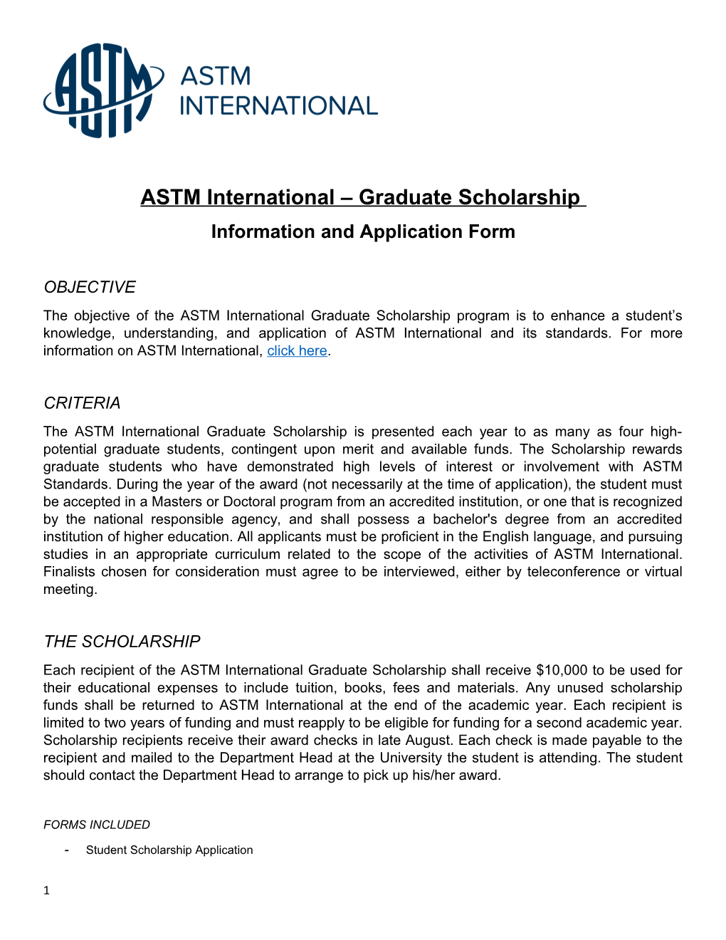 ASTM International Graduate Scholarship