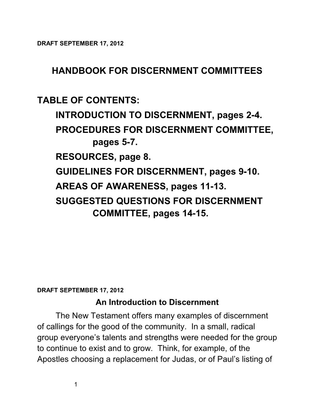 Handbook for Discernment Committees
