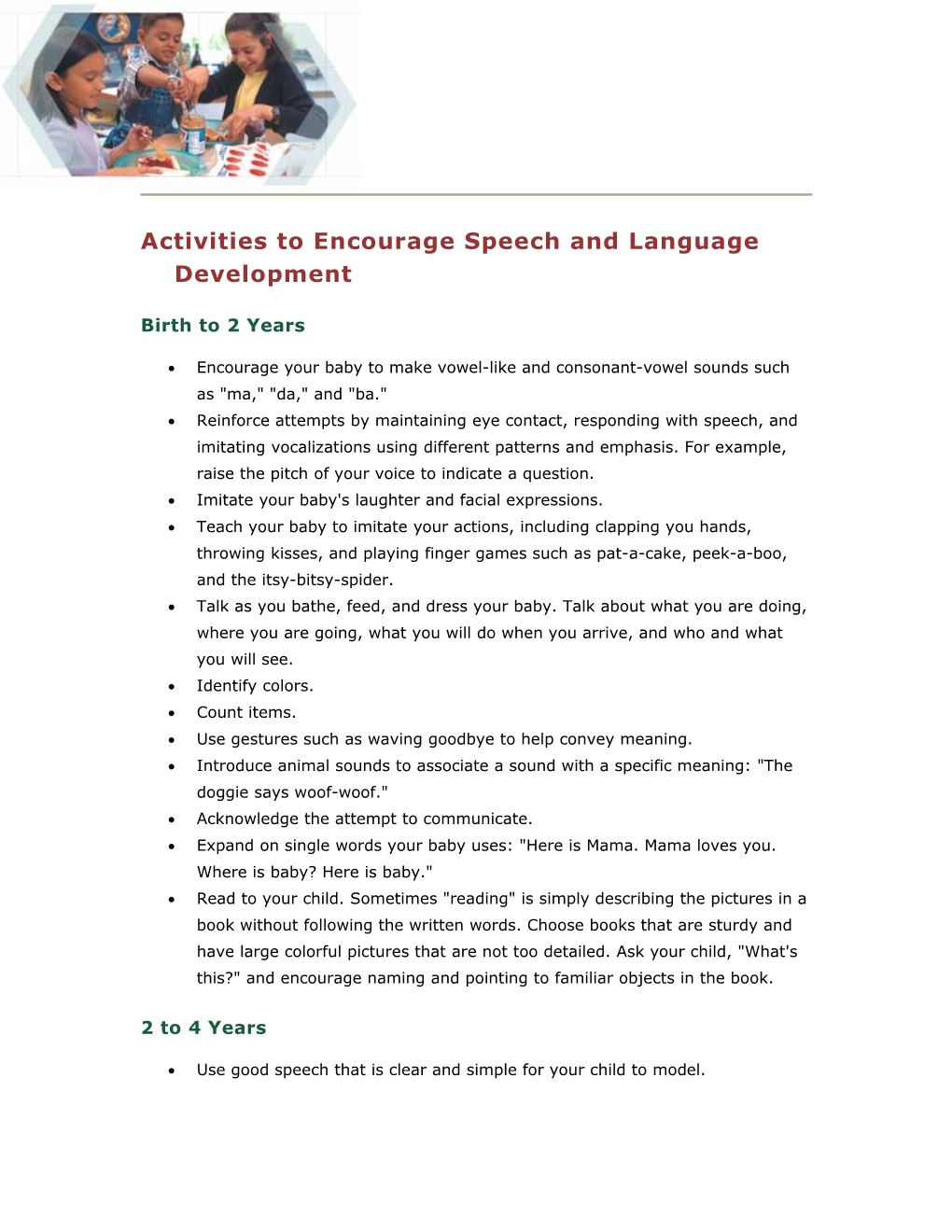 Activities to Encourage Speech and Language Development