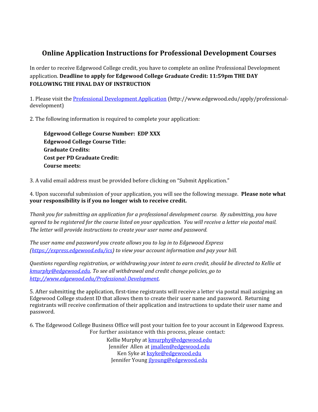 Online Application Instructions for Professional Development Courses