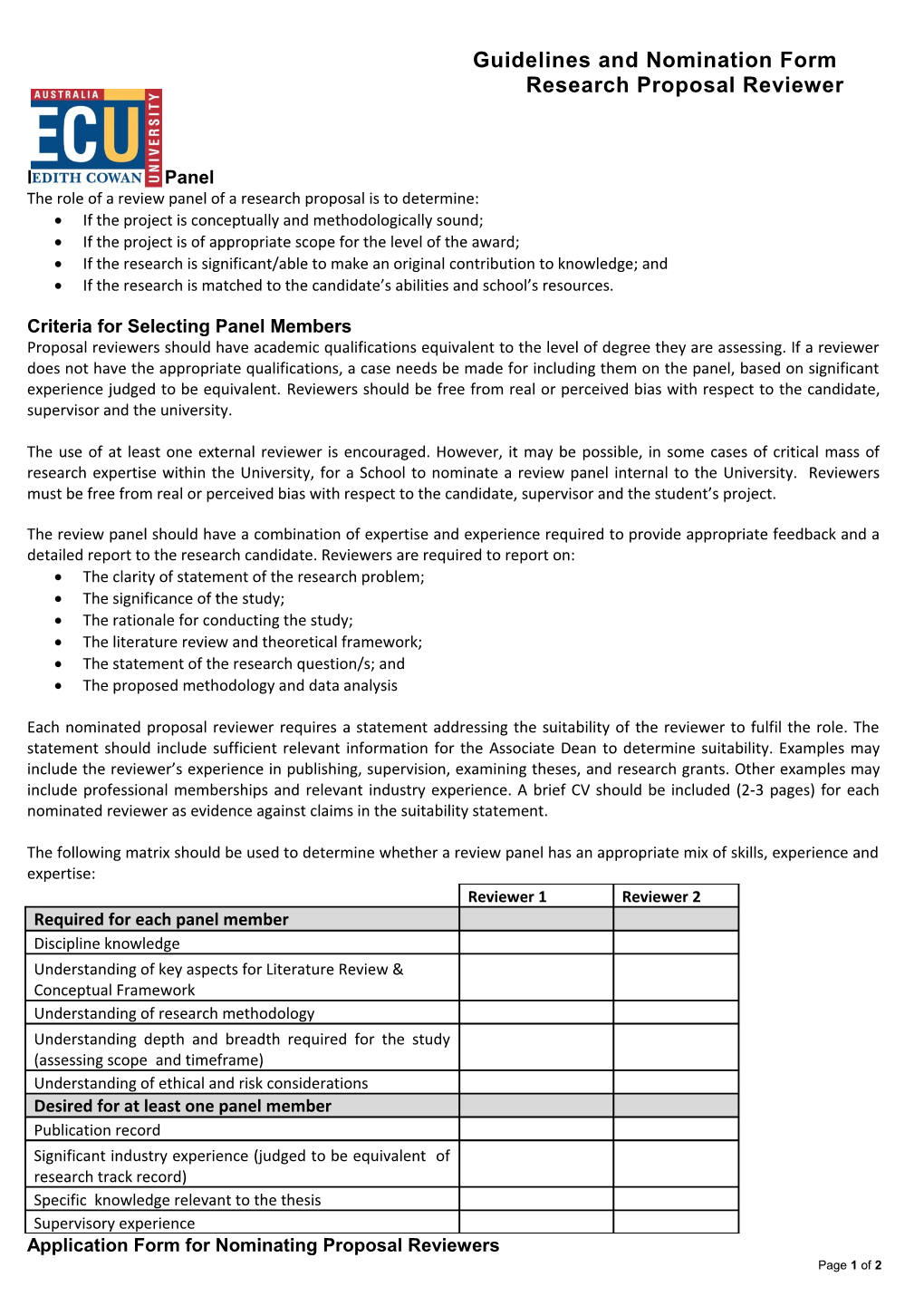 Role of Review Panel