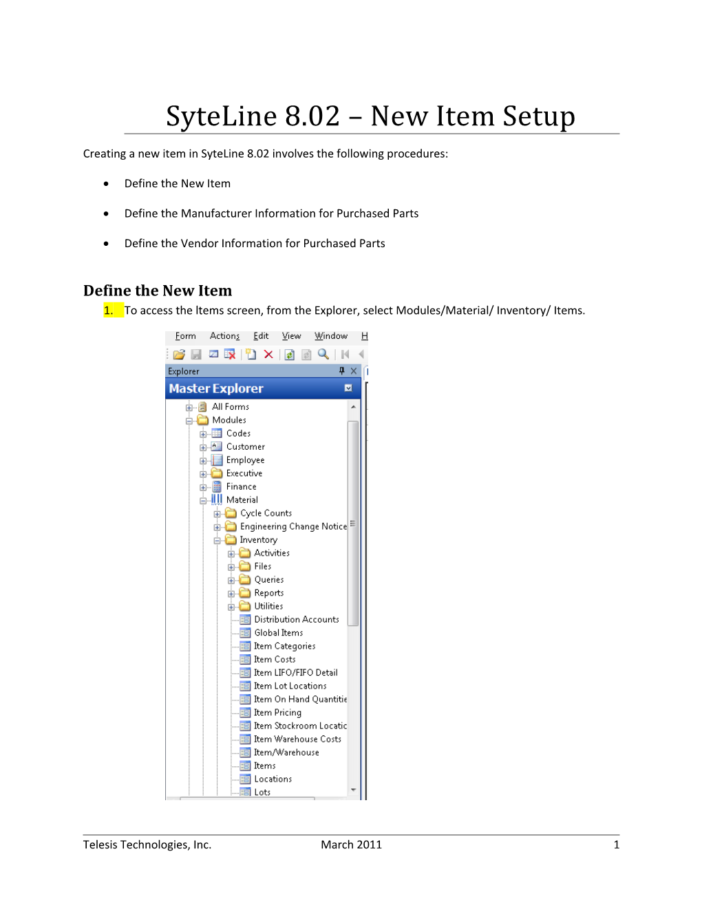 Syteline 8.02 - Item Setup Procedures